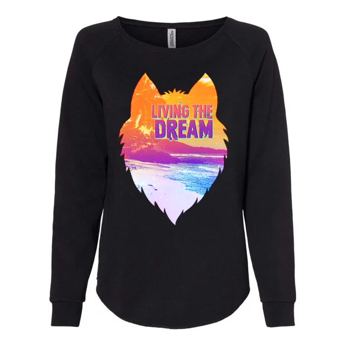 Living The Dream Californian Beach Wolf Head Womens California Wash Sweatshirt