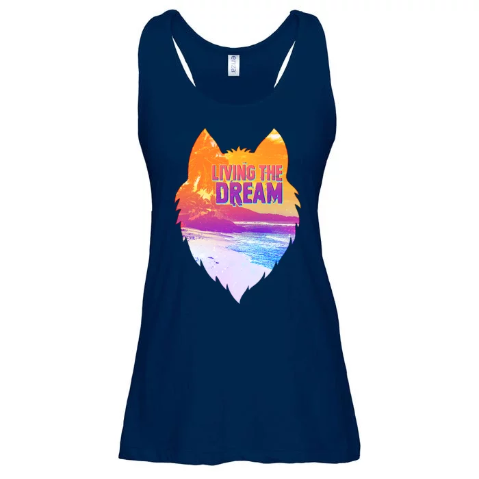 Living The Dream Californian Beach Wolf Head Ladies Essential Flowy Tank