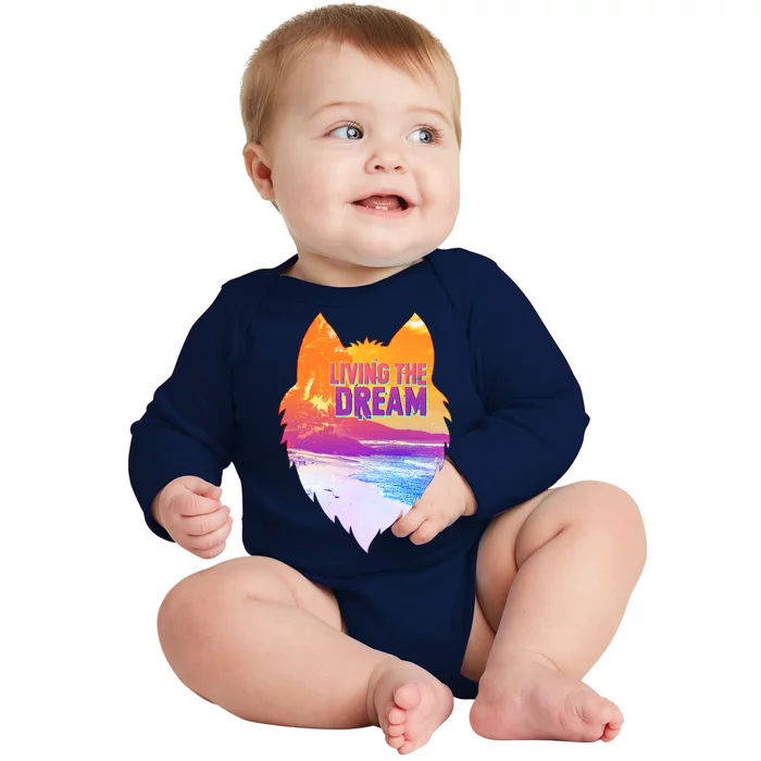 Living The Dream Californian Beach Wolf Head Baby Long Sleeve Bodysuit