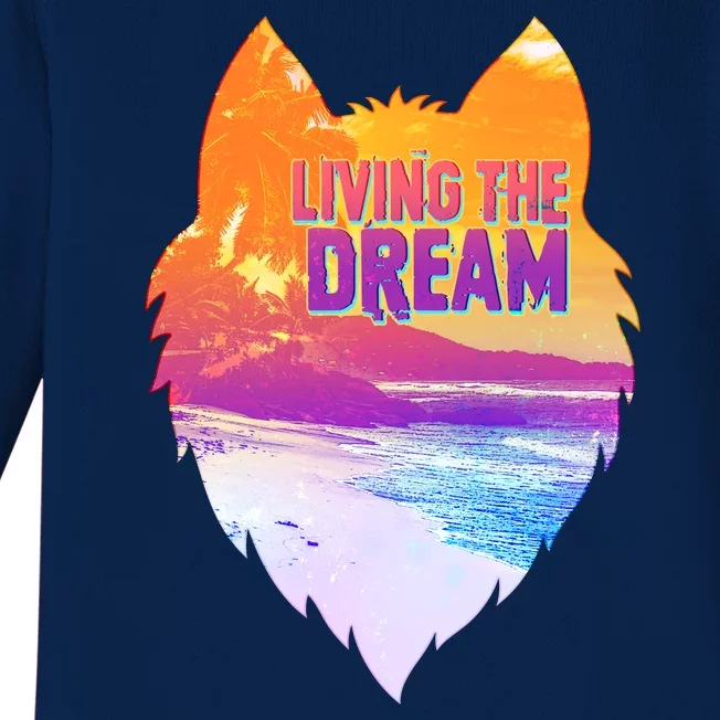 Living The Dream Californian Beach Wolf Head Baby Long Sleeve Bodysuit