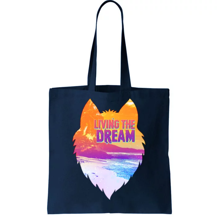 Living The Dream Californian Beach Wolf Head Tote Bag