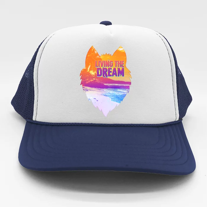 Living The Dream Californian Beach Wolf Head Trucker Hat