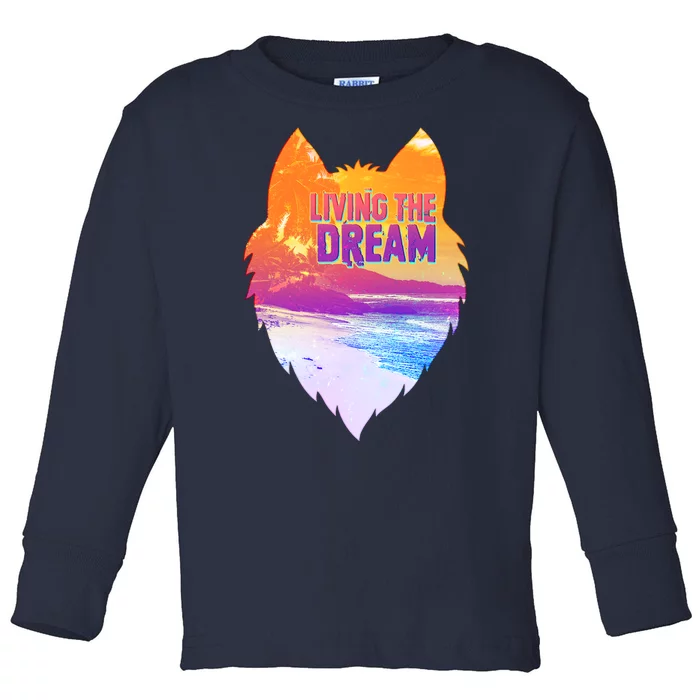 Living The Dream Californian Beach Wolf Head Toddler Long Sleeve Shirt