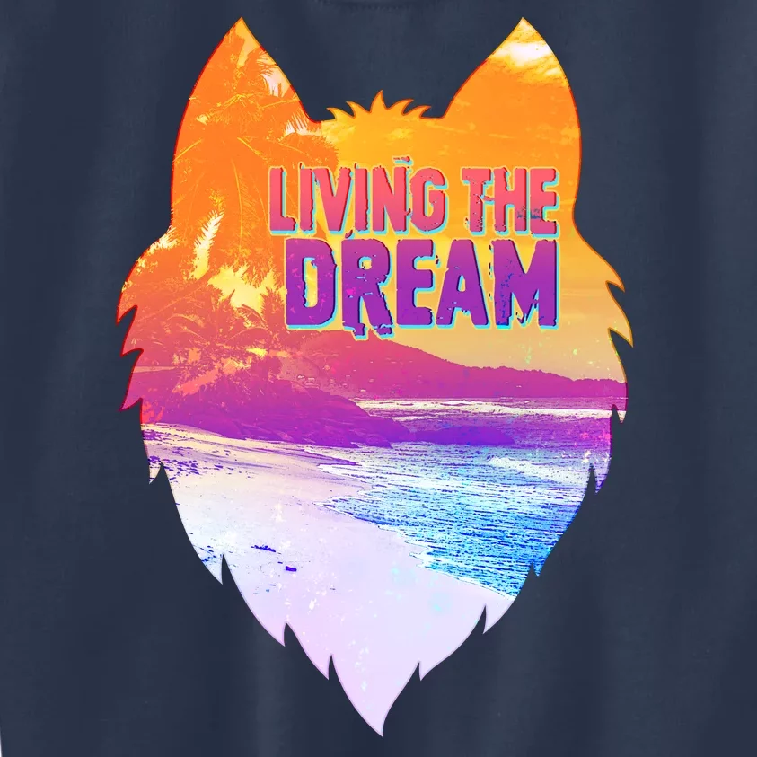 Living The Dream Californian Beach Wolf Head Kids Sweatshirt