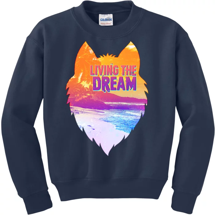 Living The Dream Californian Beach Wolf Head Kids Sweatshirt