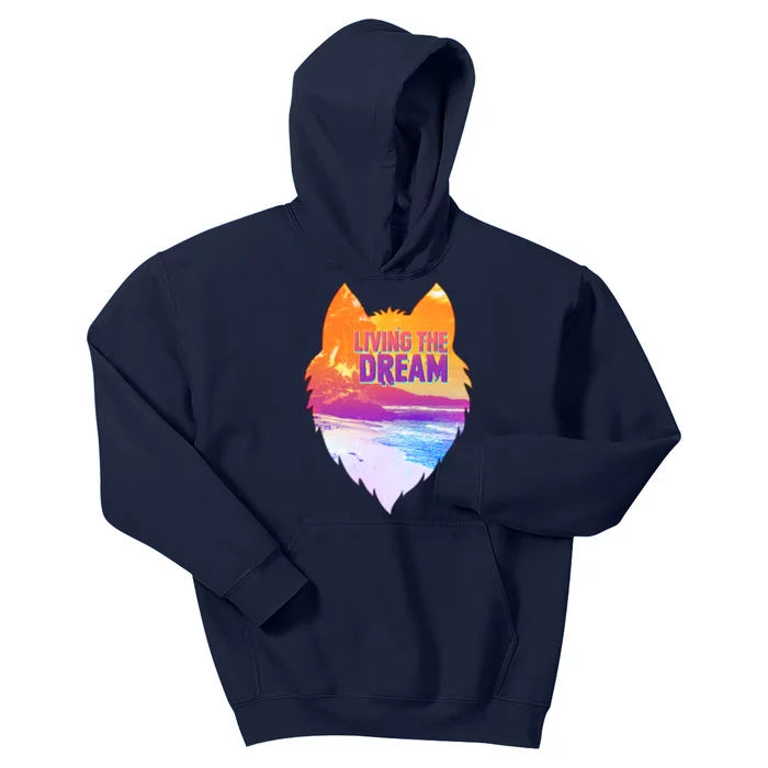 Living The Dream Californian Beach Wolf Head Kids Hoodie