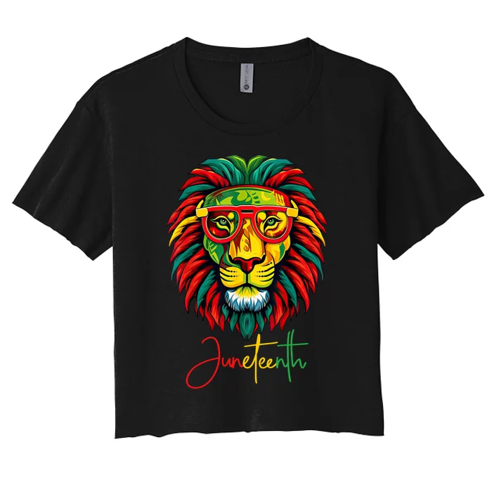 Lion Juneteenth 1865 Black History Freedom African American Women's Crop Top Tee