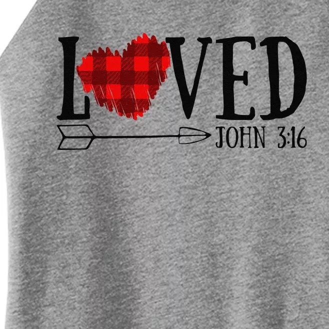 Loved John 316 Red Plaid Heart Christian Valentine's Day Love Love Women’s Perfect Tri Rocker Tank