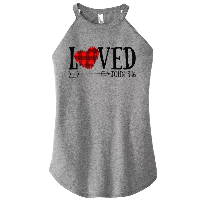 Loved John 316 Red Plaid Heart Christian Valentine's Day Love Love Women’s Perfect Tri Rocker Tank