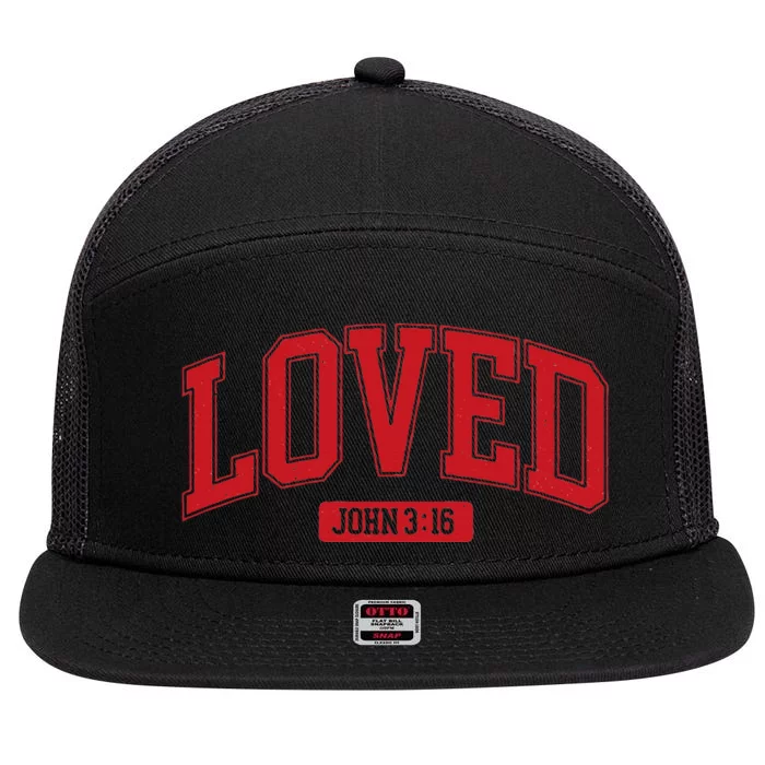 Loved John 3 16 7 Panel Mesh Trucker Snapback Hat