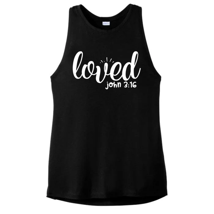 Loved John 3:16 Quote Ladies Tri-Blend Wicking Tank