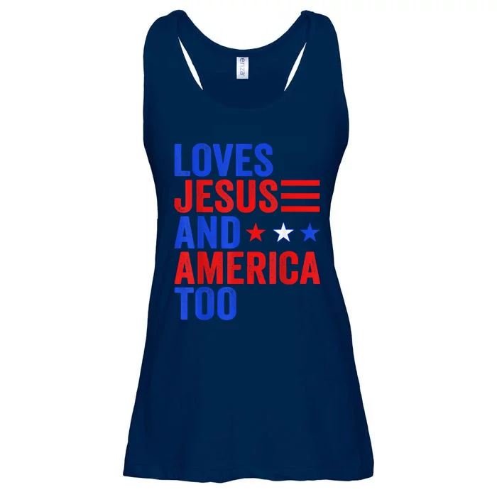 Loves Jesus And America Too God Christian 4th Of July Ladies Essential Flowy Tank