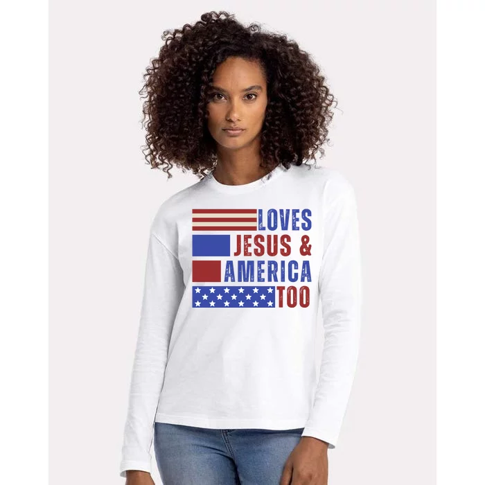 Love Jesus And America Too Womens Cotton Relaxed Long Sleeve T-Shirt