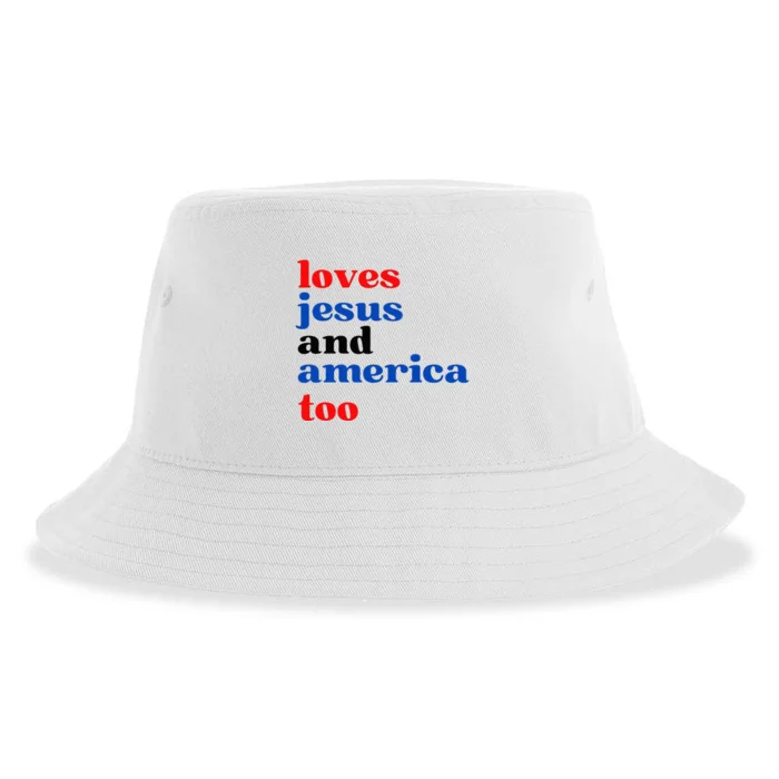 Loves Jesus And America Too Patriotic Sustainable Bucket Hat