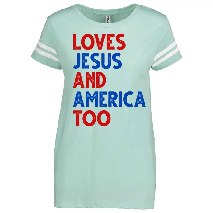 Loves Jesus And America Too Vintage Enza Ladies Jersey Football T-Shirt