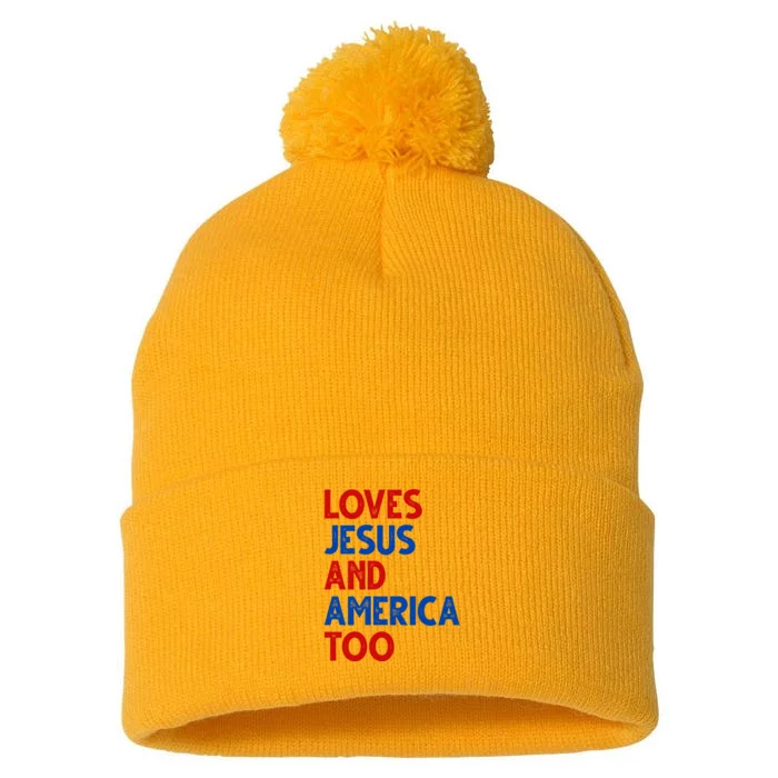 Loves Jesus And America Too Vintage Pom Pom 12in Knit Beanie