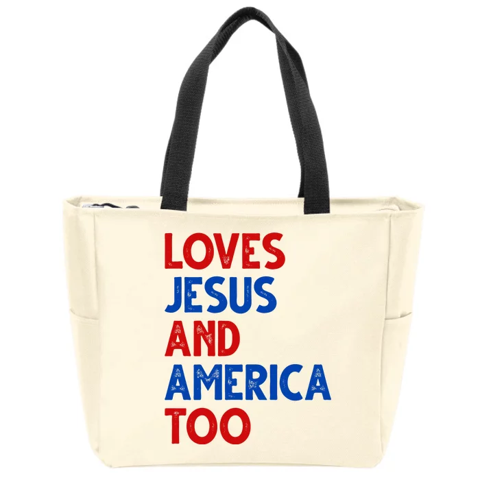 Loves Jesus And America Too Vintage Zip Tote Bag