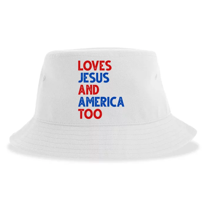 Loves Jesus And America Too Vintage Sustainable Bucket Hat