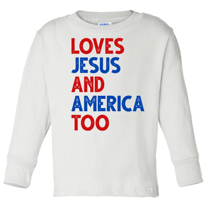 Loves Jesus And America Too Vintage Toddler Long Sleeve Shirt