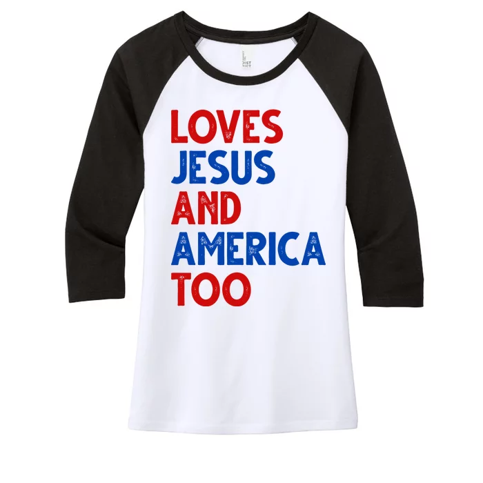 Loves Jesus And America Too Vintage Women's Tri-Blend 3/4-Sleeve Raglan Shirt