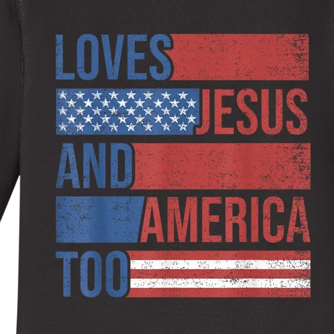 Loves Jesus And America Too 4th of July Proud Wo Baby Long Sleeve Bodysuit