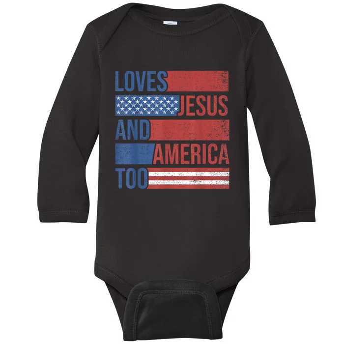 Loves Jesus And America Too 4th of July Proud Wo Baby Long Sleeve Bodysuit