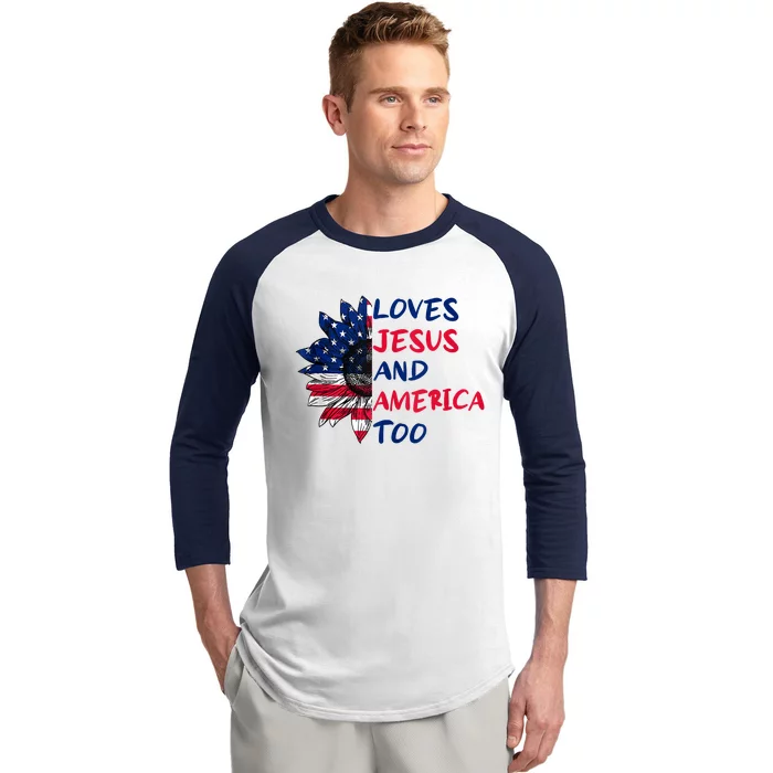 Loves Jesus And America Too Sunflower Baseball Sleeve Shirt