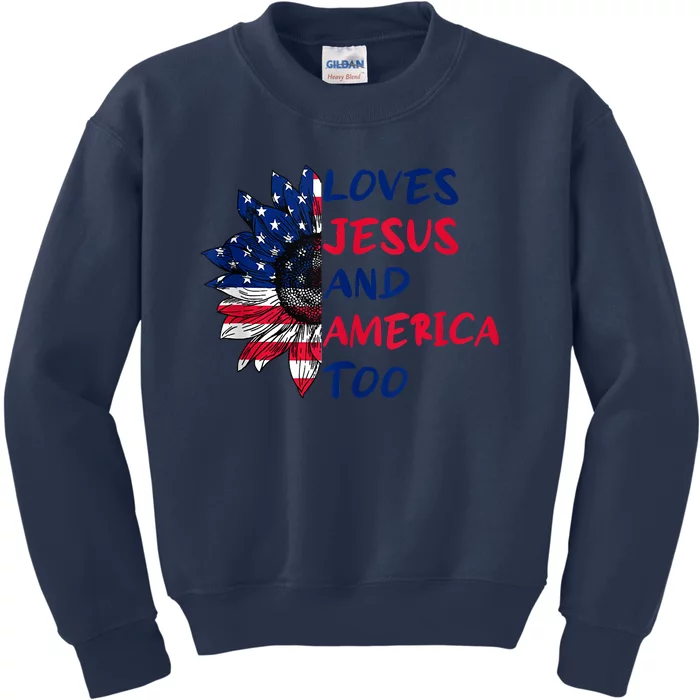 Loves Jesus And America Too Sunflower Kids Sweatshirt