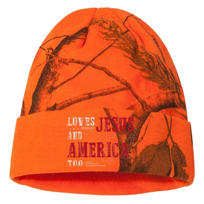 Love Jesus And America Too Funny America Flag Kati - 12in Camo Beanie