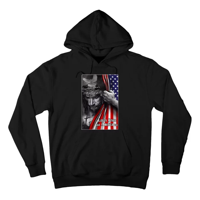 Loves Jesus and America Too God Christian 4th of July Hoodie