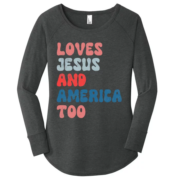 Loves Jesus And America Too Vintage 4th of July Women's Perfect Tri Tunic Long Sleeve Shirt