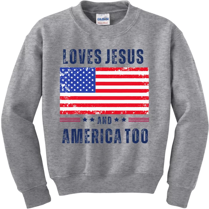 Loves Jesus And America Too Kids Sweatshirt