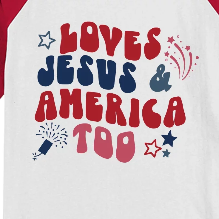 Loves Jesus And America Too Kids Colorblock Raglan Jersey