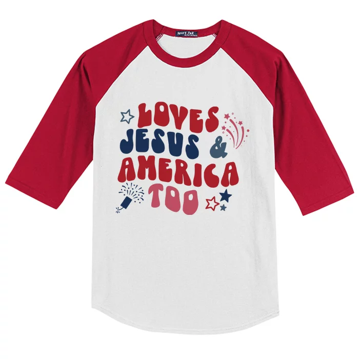 Loves Jesus And America Too Kids Colorblock Raglan Jersey