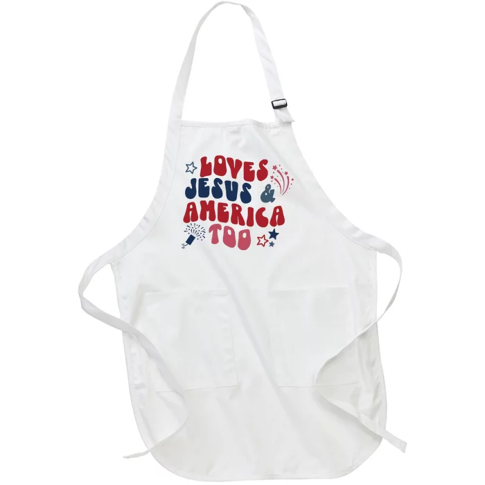 Loves Jesus And America Too Full-Length Apron With Pocket