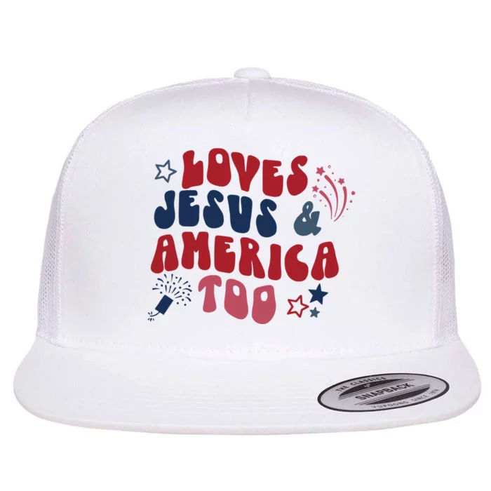 Loves Jesus And America Too Flat Bill Trucker Hat