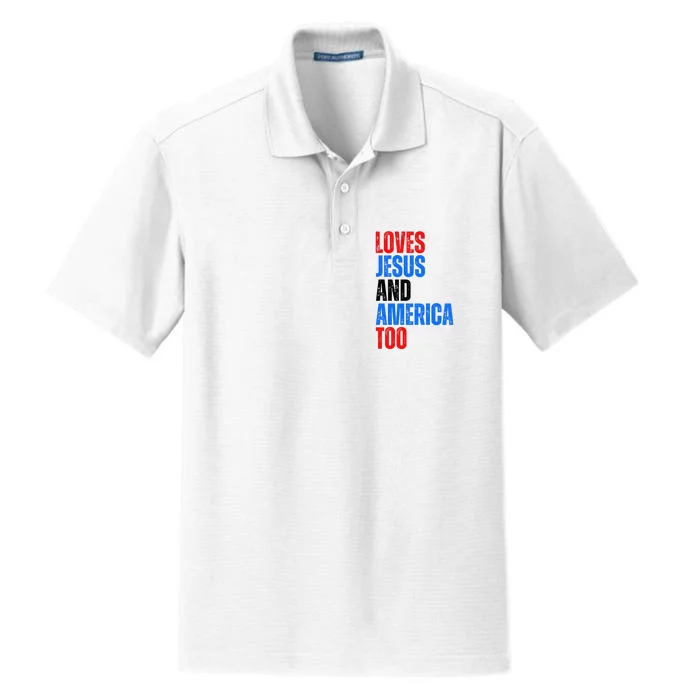 Loves Jesus And America Too 4th Of July Dry Zone Grid Performance Polo