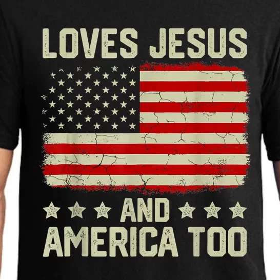 Loves Jesus And America Too 4th Of July Proud American Flag Pajama Set