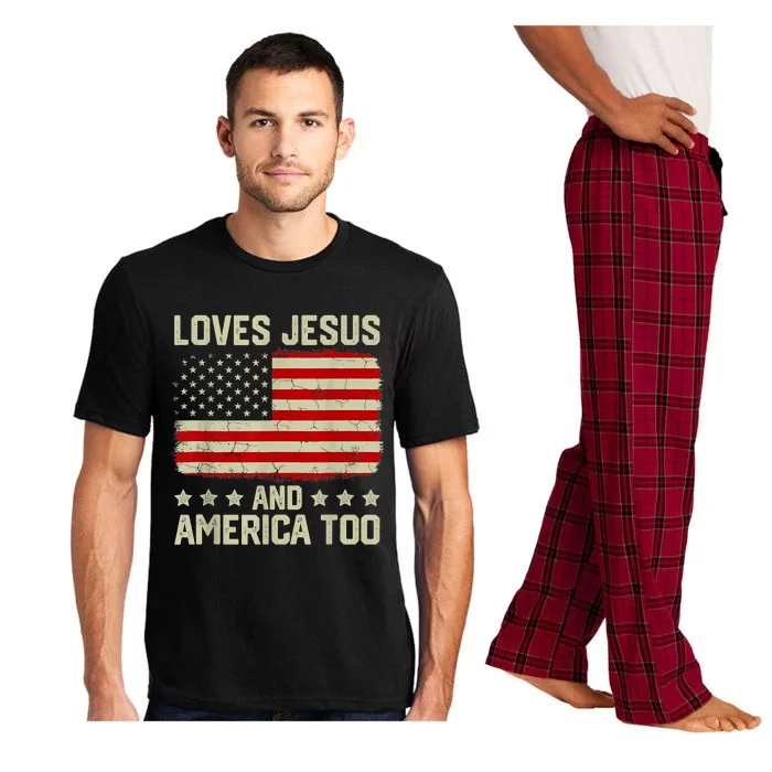 Loves Jesus And America Too 4th Of July Proud American Flag Pajama Set