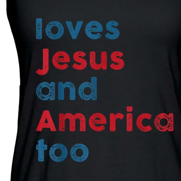 Loves Jesus And America Too Patriotic Shirt, Proud Shirt Ladies Essential Flowy Tank