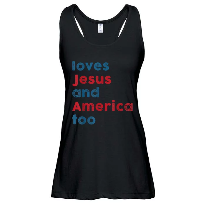 Loves Jesus And America Too Patriotic Shirt, Proud Shirt Ladies Essential Flowy Tank