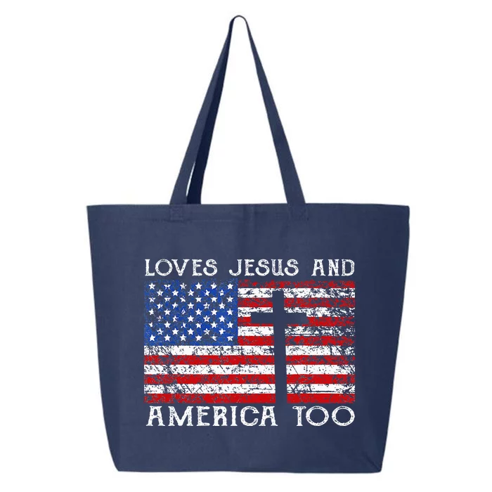 Loves Jesus And America Too Usa Patriotic 25L Jumbo Tote