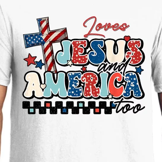 Loves Jesus And America Too God Christian Groovy 4th Of July Pajama Set