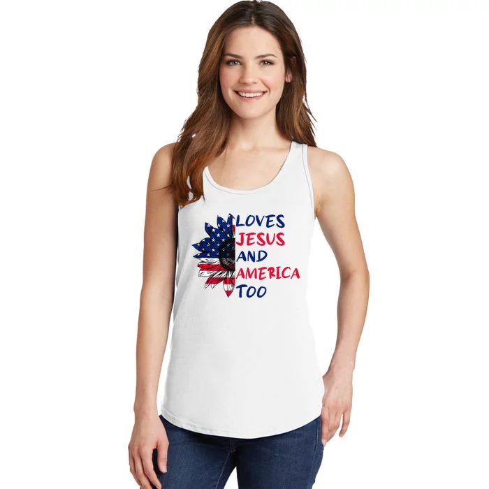 Loves Jesus And America Too Sunflower Ladies Essential Tank