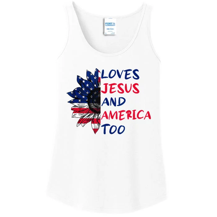 Loves Jesus And America Too Sunflower Ladies Essential Tank