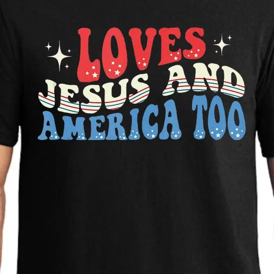 Loves Jesus And America Too God Christian Groovy 4th Of July Pajama Set