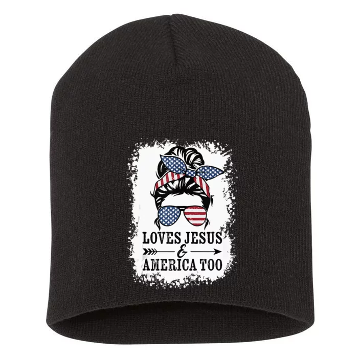 Loves Jesus & America Too Cute Christian Womens 4th July Short Acrylic Beanie