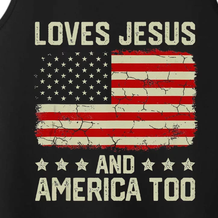 Loves Jesus And America Too USA Patriotic Christian Performance Tank