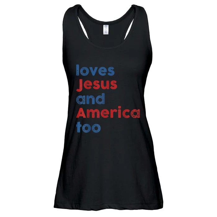 Loves Jesus And America Too 4th Of July Proud Wo Ladies Essential Flowy Tank