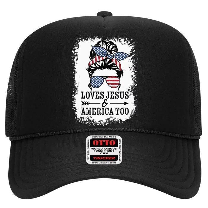 Loves Jesus & America Too Cute Christian Womens 4th July High Crown Mesh Trucker Hat